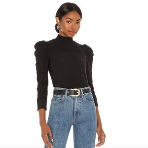 Nation Ltd Zahara Feme Mock Neck Long Puff Sleeve Tee in Jet Black Size Small
